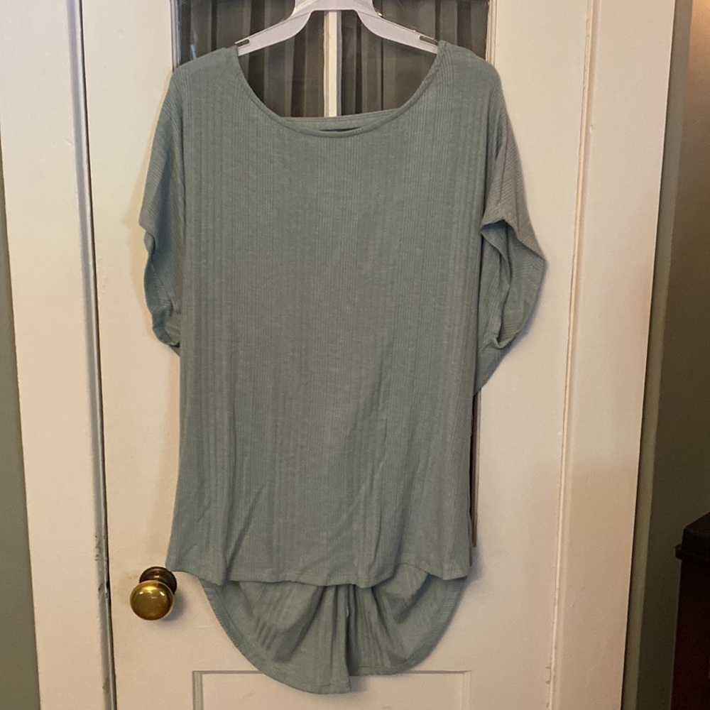 Blue Sage Open Back Ribbed Short Sleeve Top - Picture 7 of 16
